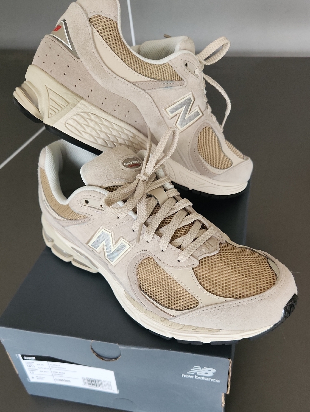 New Balance 2002R Grey & Beige Mesh Suede Sneakers